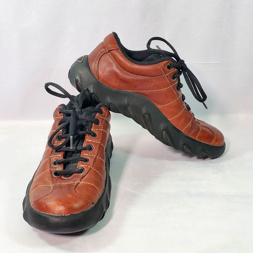RARE VTG Oakley Brown Leather Shoes Mens 7 ~ Black Saw Teeth Lace Up Hiking Y2k